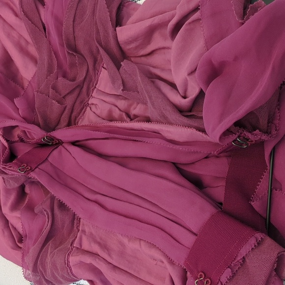 Feminine Silk Blend Flowy Coquette Elegant Pink Strapless Back Bows Midi Dress - Picture 9 of 9